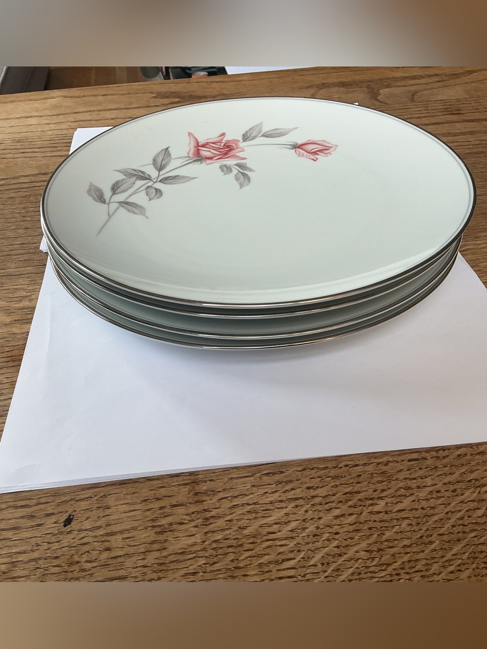 Set of four Noritake Rosemarie Dinner Plates, 10 1/2” round